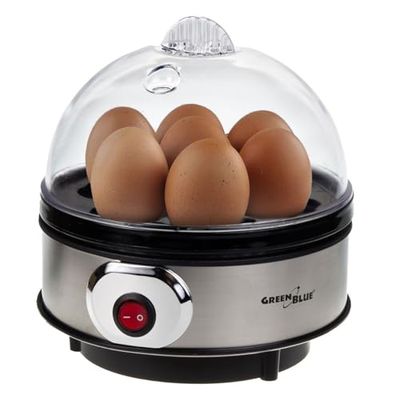 GreenBlue automatic egg cooker, 400W power, up to 7 eggs, measuring cup, 220-240V, 50 Hz, GB572, Schwarz/Silber