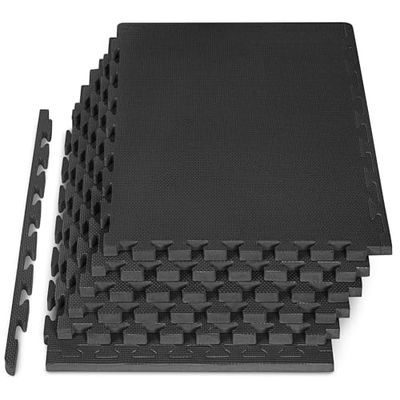 ProsourceFit Extra Thick Puzzle Exercise Mat , EVA Foam Interlocking Tiles for Protective, Cushioned Workout Flooring for Home and Gym Equipment, Black - 1 inch - 24 Sq Ft - 6 Tiles