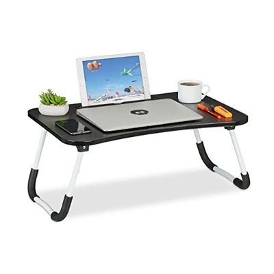 Relaxdays Table lit et canapé Ordinateur Portable, Porte-Tablette, Encoche gobelet, HxLxP : env. 26x63x40 cm, Blanc/Noir