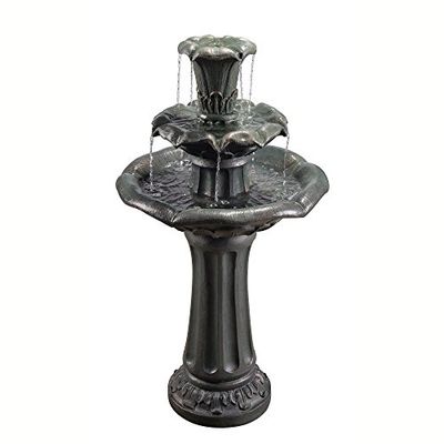 Teamson Home Fontaine de Jardin Cascade extérieur 3 Niveaux Chute d’Eau Effet Ardoise avec Pompe Gris foncé VFD8207-EU