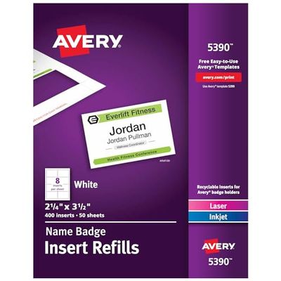 Avery Naam Badge Invoegen Vullingen, 2-1/4" x 3-1/2", Doos van 400 (5390)