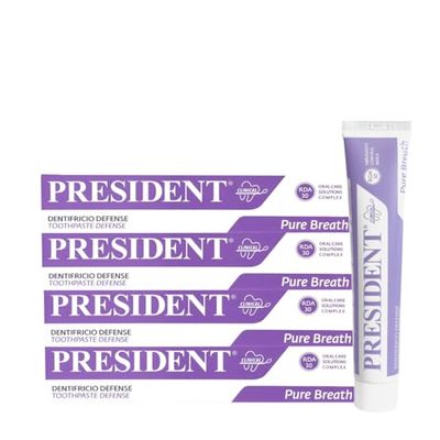 President Zestaw 4 DEFENSE ZĘBÓR Antypłytkowy, antybakteryjny, przeciwbólowy. Idealny do zwalczania nieświeżego oddechu i do konserwacji po zabiegach uderzeniowych chlorheksydyny. RDA 30, 4 x 75 ml