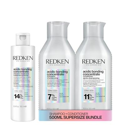 REDKEN Acidic Bonding Concentrate Intensive Pre Treatment 190ml, Shampoo 500ml and Conditioner 500ml, Supersize Set for Damaged Hair, Bond Repair