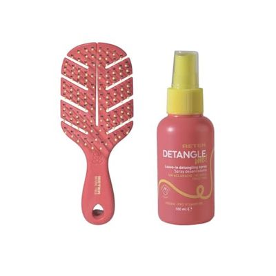 Beter - Pack brosse naturelle fibre mini + spray démêlant sans rinçage 100 ml, arôme pêche, démêle, hydrate, nourrit et répare, pour tout type de cheveux, parfait pour les voyages, édition limitée