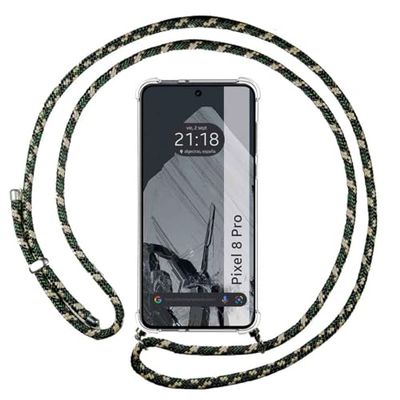 Tumundosmartphone Transparent Hanging Case for Google Pixel 8 Pro 5G with Green/Gold Cord