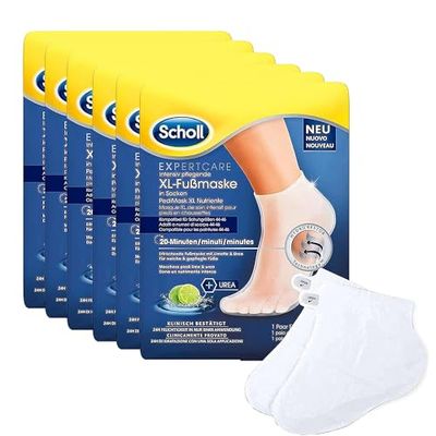 Scholl EC intensywnie pielęgnująca maska do stóp LimetteundUrea Bundle – nawilżająca pielęgnacja – 6 x 1 para jednorazowych skarpet.