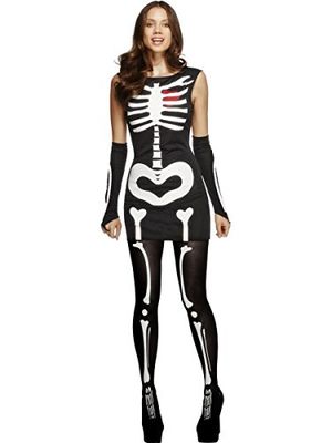 Smiffys Fever Skeleton Costume, Black with Dress and Gloves, Glow in the Dark, Fever Fancy Dress, Skeleton Dress Up Costumes