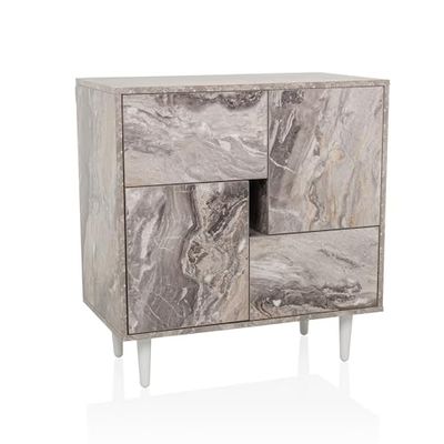 hjh LIVING Cómoda con cajones y Puertas LYKKJA Mueble de almacenaje para salón Dormitorio Pasillo, 72x39,5x77 cm, Blanco/mármol
