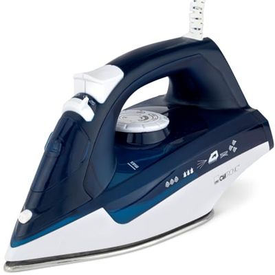 Clatronic DB 3704 Stoomstrijkijzer met 7 functies, speciale roestvrijstalen zool, traploze temperatuurregeling, inschakelbare zelfreinigende functie, donkerblauw/wit