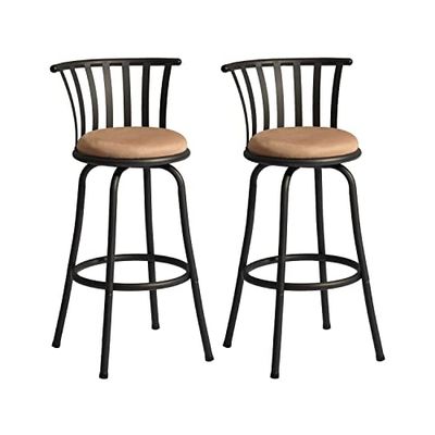 39F FURNITURE DREAM Set van 2 barkrukken, vintage stoelen, 360 graden draaibaar, met rugleuning en voetensteun, zitting 73 cm hoog, industriële stijl, bruin, 37,5 x 37,5 x 95 cm