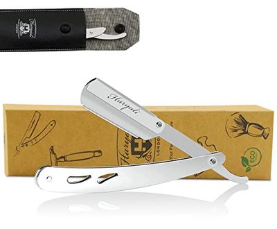 Haryali London Cut Throat Razor Kit, All Matte Silver Straight Razor, Professional Beard Razor, Premium Quality Straight Edge Barber Razor, Moustache Beard & Body Shaving Razor, Single Blade Razor