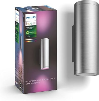 Philips Hue Appear INOX White and Colour Ambiance LED Smart Outdoor Wall Light, Compatible with Alexa, Google Assistant and Apple HomeKit