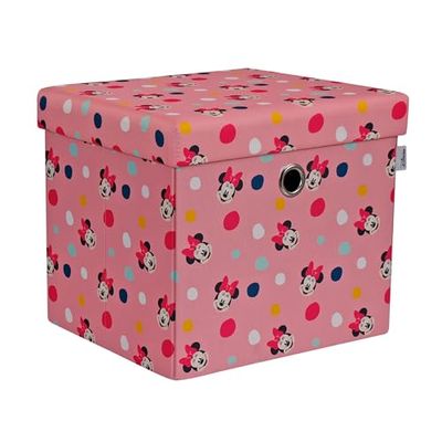 Disney Classic Minnie Mouse Coffre de Rangement Ottoman Pliable carré avec Couvercle pour Enfants, Repose-Pieds, Peut Supporter Jusqu’à 30 kg - Rose