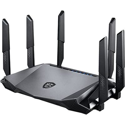 MSI RadiX AX6600 WiFi 6 Tri-Band Gaming Router - WLAN fino a 6600 Mbps (5GHz, 2.4GHz Wireless), AI QoS Priority, MU-MIMO, Beamforming, WPA3, 2.5G WAN/LAN e 4 porte LAN 1G