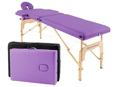 QUIRUMED Table de Massage Pliable en Bois Easy, Couleur Violet, 182 x 60 cm, Similicuir Portable, légère tête Amovible, Trou du Visage, Hauteur réglable jusqu'à 120 kg