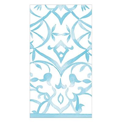 Caspari Algarve Paper Linen Guest Towel Napkins in Aqua - 12 Per Package