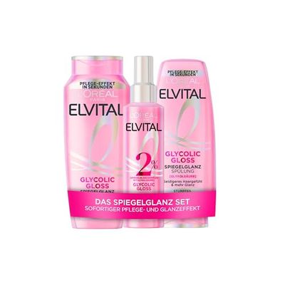 L'Oréal Paris Elvital Glycolic Gloss Kit de brillance miroir avec shampooing, après-shampoing et sérum sans rinçage