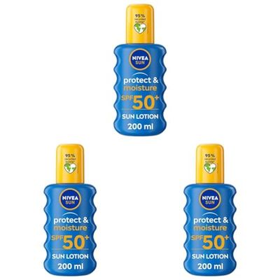 NIVEA SUN Protect & Moisture Sun Spray SPF 50+ (200ml), Moisturising Suncream Spray with SPF 50+, Advanced Sunscreen Providing Immediate, Effective UVA + UVB Protection (Pack of 3)
