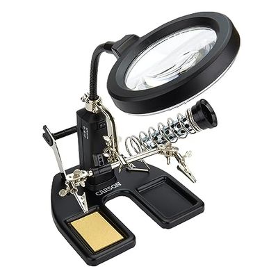 Carson SolderMagTM Lupa para Soldar con Aumento de 1.75x y Lente de punto de 4.5x y Luz LED