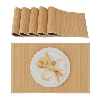 Relaxdays 10020505_126 Salva-mesa para a mesa de sala de jantar, bambu, 30 x 45 cm, conjunto de 6 peças, lavável, cor natural