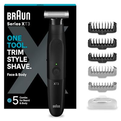 Braun REGOLABARBA UOMO e RASOIO ELETTRICO BARBA E Capelli Series X, Testina Flessibile Con lama 4D A Due Direzioni E Protezione SkinShield, 45 Minuti Di Utilizzo Senza Fili, Idea Regalo, XT3200