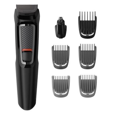 Philips Kit per la cura della barba e dei capelli 7 in 1, serie 3000, con 7 accessori, incluso tagliasuole, lame autoaffilanti, spina UK a 3 poli, MG3720/33
