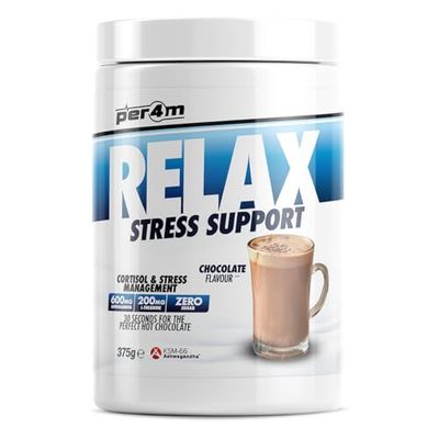 Per4m Relax Stress Support Chocolate 375g – Fórmula de apoyo contra el estrés sabor chocolate para la relajación.