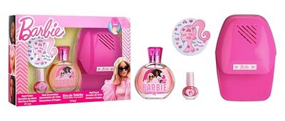 Barbie Beauty Gift Set for Kids – Eau de Toilette (50ml), Pink Nail Polish, Nail Polish Dryer & Stickers – Natural, Vegan, Dermatologically Tested – Perfect for Birthdays, Christmas & Daily Use