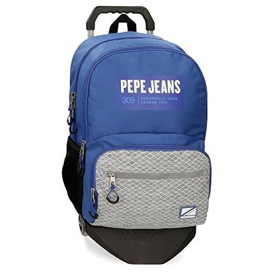 Pepe Jeans Darren schoolrugzak met dubbel vak met trolley, blauw, 33 x 44 x 17 cm, polyester, 24,68 l, Rosa Roja, Schoolrugzak met dubbel vak en trolley