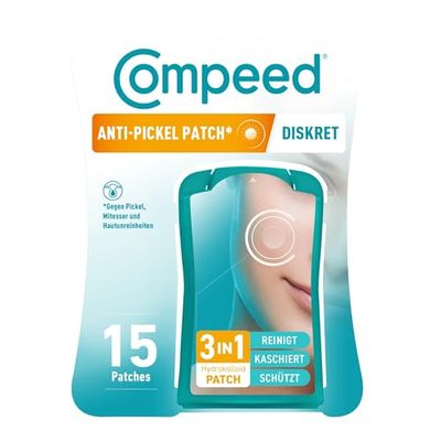 Compeed - Anti-Pickle* Dyskretna łatka - Czyści, maskę i chroni - Hydrokoloidowe plastry na guziki* - Idealne do codziennego użytku - Do docelowych obszarów - 15 łatek - 1,5 x 1,5 cm