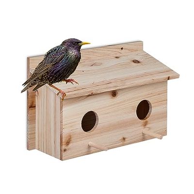Relaxdays Nichoir d’extérieur pour étourneaux, en Bois de Sapin Naturel, 2X Trous d’envol, à Suspendre, Nature