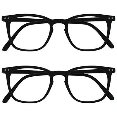 OPULIZE Bex Reading Glasses 2 Pack Large Square Cool Designer Frame Spring Hinges Scratch Resistant Matt Black Mens Womens RR64-1 +1.50