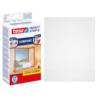tesa Insect Stop Malla Mosquitera COMFORT para Ventanas - Mosquitera Autoadhesiva con Cierre de Gancho y Bucle - Tela Antimosquitos - Blanca, 170 cm x 180 cm