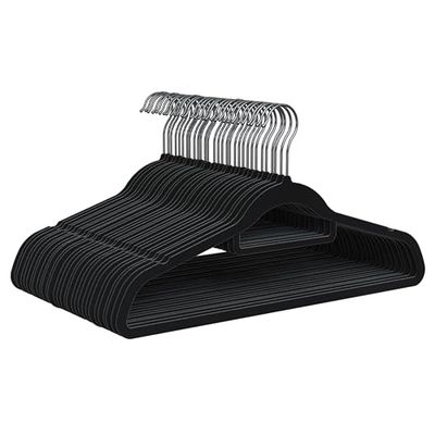 PORTENTUM Cintres en Velours, Lot de 30, Noir. Porte-Accessoires, Crochet à 360º, Gain de Place, Encoches pour Robes, Cintres Antidérapants, pour Tous Types de Vêtements, Fabriqué en Espagne