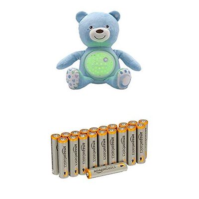 Chicco - Ourson Projecteur Baby Bear - Bleu - Peluche Musicale - 3 effets lumineux avec les batteries Amazon Basics