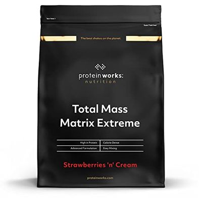 THE PROTEIN WORKS Total Mass Matrix Extreme Protéine en Poudre | Fraise à la Crème | Gain de Masse | Gain de Poids Hypercalorique | Avec Glutamine, Créatine et Vitamines | THE PROTEIN WORKS | 1.325kg
