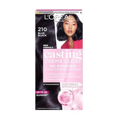 L'Oreal Paris Casting Creme Gloss semi-permanent hair dye, blends away grey hair leaving a radiant hair colour, black hair dye 210 Blue Black