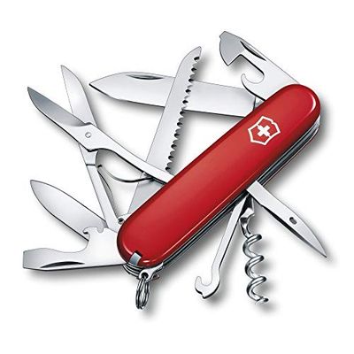Victorinox Taschenmesser Huntsman (15 Funktionen, Klinge, Korkenzieher, Dosenöffner, Klinge), 91 mm, rot, Blister