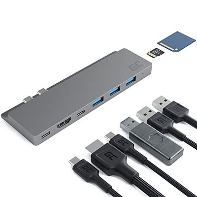 Green Cell USB HUB 8-in-1 dockingstation voor MacBook Pro 13" en 15" (2016/2017/2018/2019), MacBook Air 13" (2018/2019) - 8 poorten: Thunderbolt 3, USB-C, HDMI, 3x USB 3.0, SD, microSD