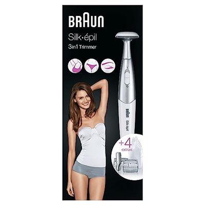 Braun Silk-epil Bikini Styler, 3-in-1 Precision Bikini Trimmer with Precision Head, Bikini Shaping Head & 2 Trimming Combs, FG1100, White
