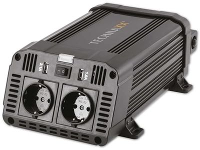 Technaxx Convertisseur continu-alternatif 12 volts 1200W / 2400W - TÜV Convertisseur d'alimentation - Onduleur et convertisseur de puissance de voiture 12v à 230v continu-alternatif TE16