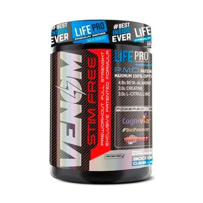 Life Pro New Venom Non Stimulant Pre-Workout 300g | Suplemento Preentrenamiento, Mejora Recuperación Muscular, Aumenta Concentración y Resistencia Física, Sin Estimulantes (COLA)