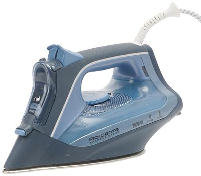 Rowenta Express Steam DW4320 Verticaal strijkijzer, 2500 W, Microsteam 300 laserzool, stoomstoot 40 g/min, stoomstoot 160 g/min, geïntegreerd antikalksysteem, hoog glijvermogen, blauw