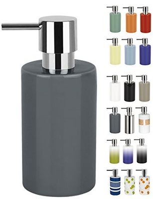 Spirella Distributeur de Savon Liquide „Tube“ Céramique Distributeur de Lotion avec doseur en ABS chromé Capacité 300 ML (ØxH): 7 x 16 cm - Gris foncé