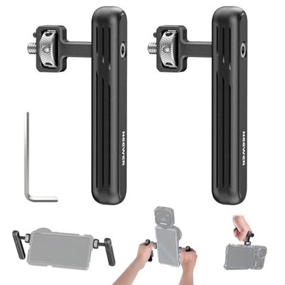 Neewer 2 Pack Draaibare Zijhandgreep/Top Handvat Alleen voor iPhone 16 15 Pro Max Samsung S24 S23 Telefoonkooien, 1/4" Schroef & Anti Twist Pin voor Telefoon Stabilizer Video Rig Video Opname Filmen,