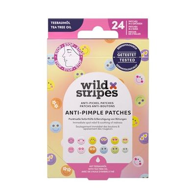Wild Stripes - Anti-Pimple Patches Smile Stop - Patchs colorés avec hydrokolloïde et huile d’arbre à thé pour soin rapide et efficace - Anti boutons et points noirs - Peau impure - 24 pcs