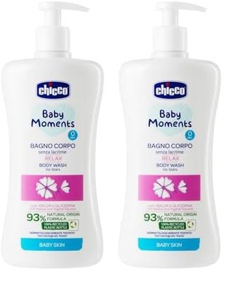 Chicco Baby Moments Bagno Corpo Senza Lacrime Relax, con Formula Naturale, 0+ Mesi - 500 ml (Confezione da 2)