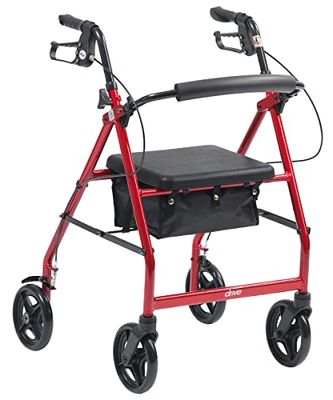Drive Devilbiss R8 Red Aluminium Rollator with Padded Seat and Vinyl Underseat Bag
