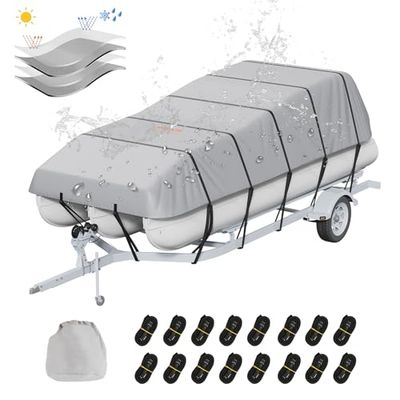 VEVOR Copertura per Pontone, 23'-24', Tessuto Oxford PU di Grado Marino 800D, con Copertura Motore, 16 Cinghie con Fibbia Antivento, Adatta per 23'-24'L, Larghezza Trave fino a 102", Grigio