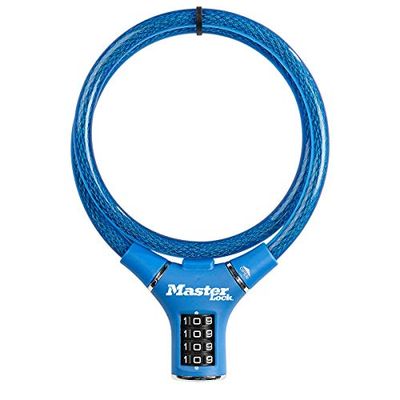 Master Lock 8229EURDPROBLU Lucchetto Bici, Combinazione, 90 cm Cavo, Esterno, Ottimo per Proteggere Bicicletta, Skateboard, Passeggino, Falciatore, Attrezzature Sportive, Blu